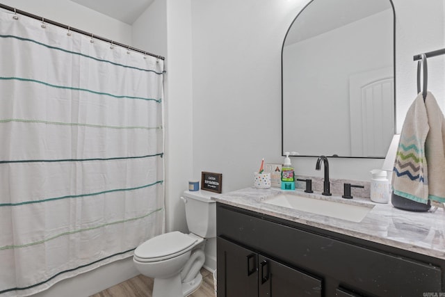 6898 Grace Village Dr, Alexander, AR 72002 - bathroom with vanity, hardwood / wood-style flooring, toilet, and a shower with shower curtain