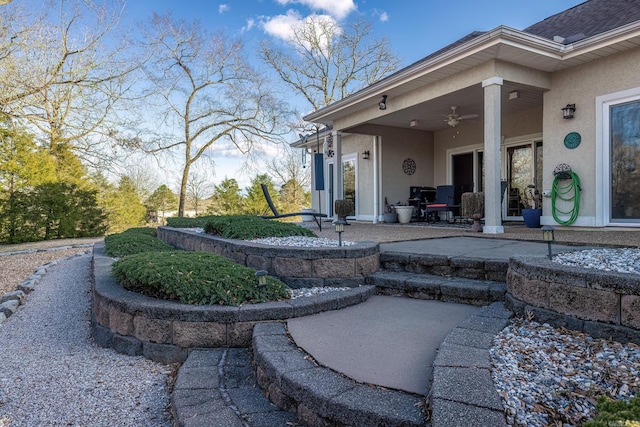 view of yard with a patio and ceiling fan