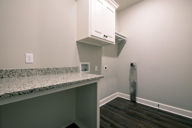 laundry room featuring washer hookup, dark hardwood / wood-style floors, cabinets, and hookup for an electric dryer