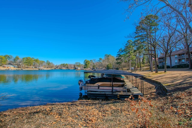 view of dock with a water view