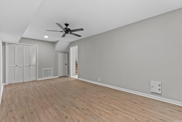 interior space featuring ceiling fan and light hardwood / wood-style floors