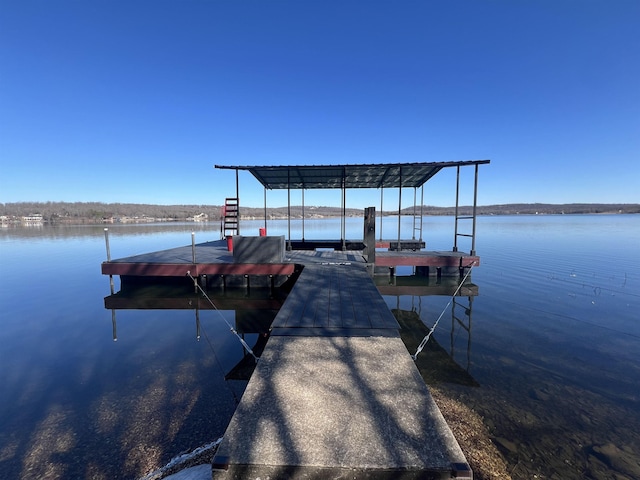 dock area with a water view