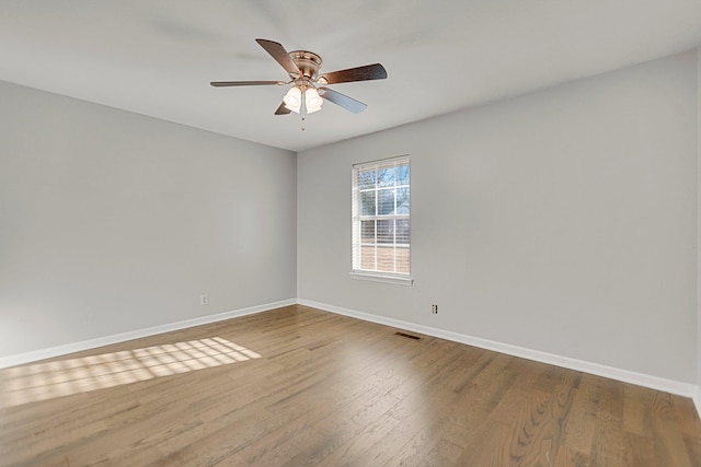 empty room featuring hardwood / wood-style floors and ceiling fan