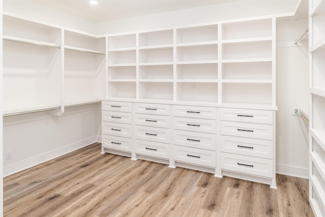 spacious closet featuring light hardwood / wood-style flooring