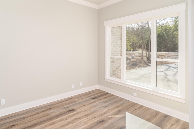 spare room featuring hardwood / wood-style floors and crown molding