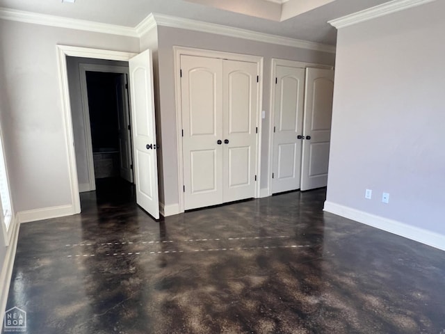 unfurnished bedroom with ornamental molding