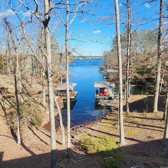 view of dock with a water view