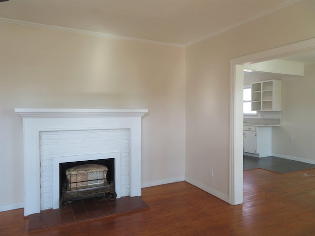 1124 Clinton St, Arkadelphia, AR 71923 - details with crown molding, hardwood / wood-style flooring, and a fireplace