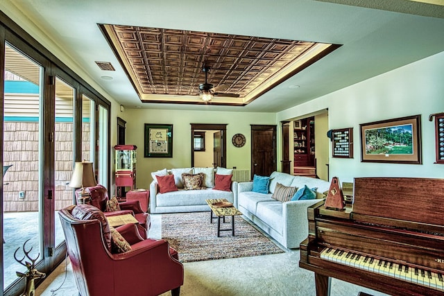 interior space featuring ceiling fan