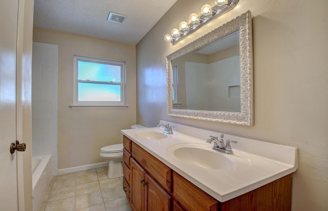 8 Woodmere Pl, Sherwood, AR 72120 - bathroom with vanity, toilet, tile patterned flooring, and a textured ceiling