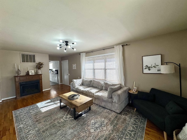 living room featuring dark hardwood / wood-style floors