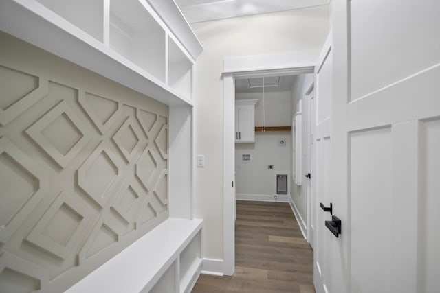 mudroom featuring dark hardwood / wood-style flooring