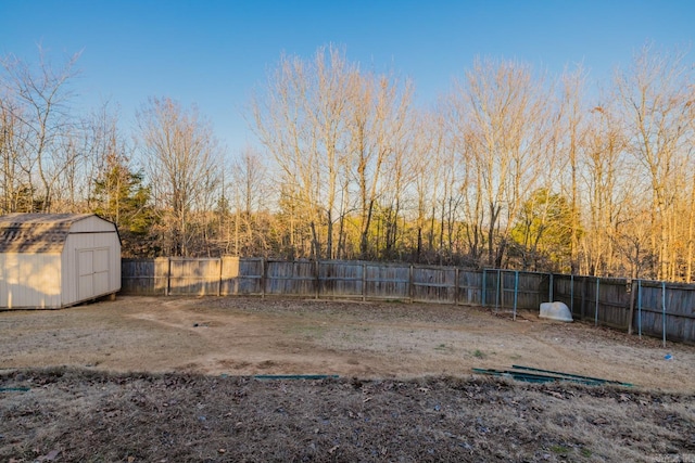 view of yard featuring a storage unit