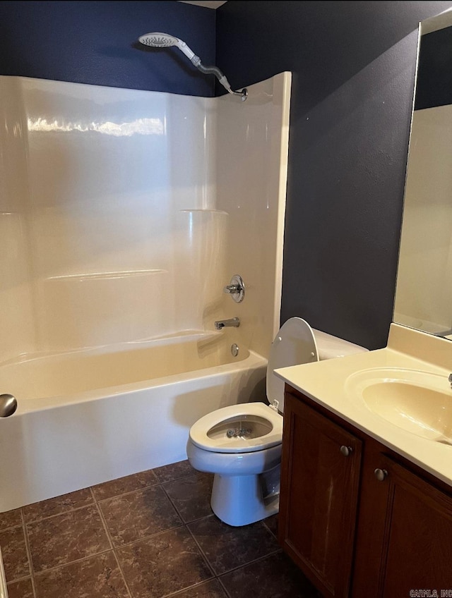 full bathroom featuring shower / bath combination, vanity, and toilet