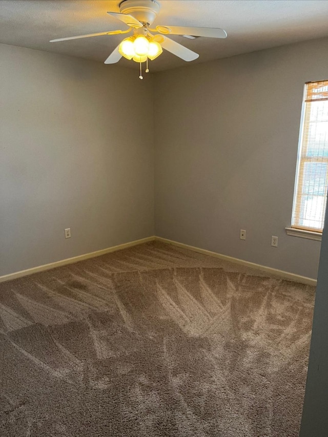 spare room with ceiling fan and carpet floors