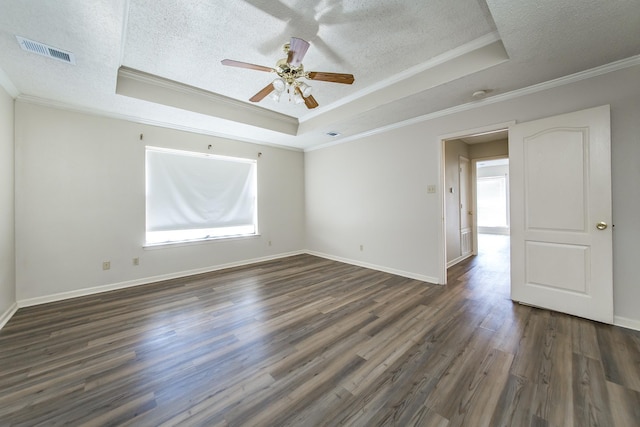 empty room featuring crown molding, a wealth of natural light, and a raised ceiling