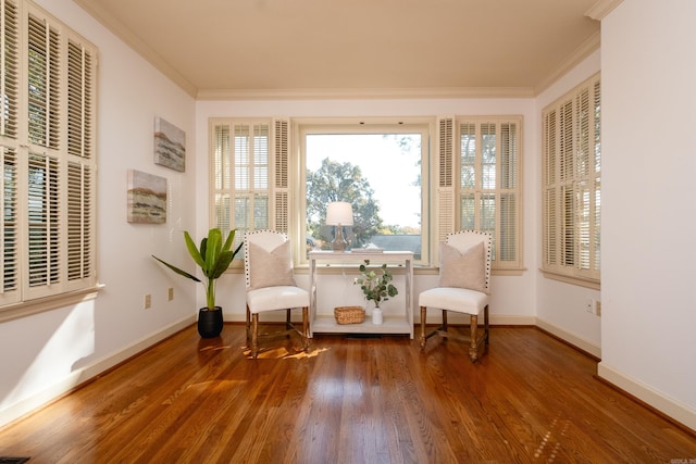 unfurnished room featuring crown molding and dark hardwood / wood-style floors