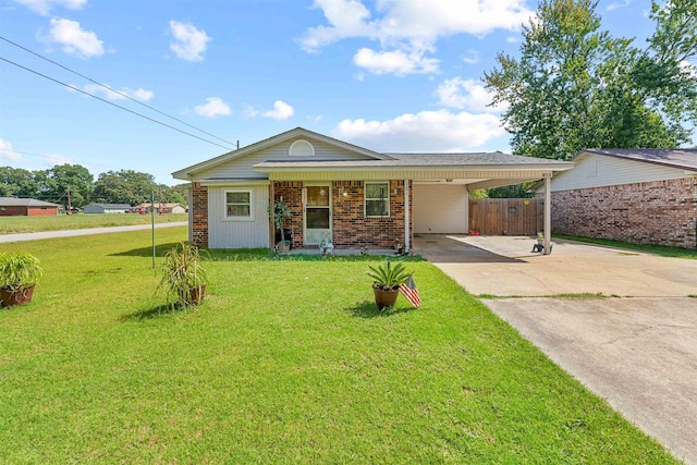 single story home with a carport and a front lawn