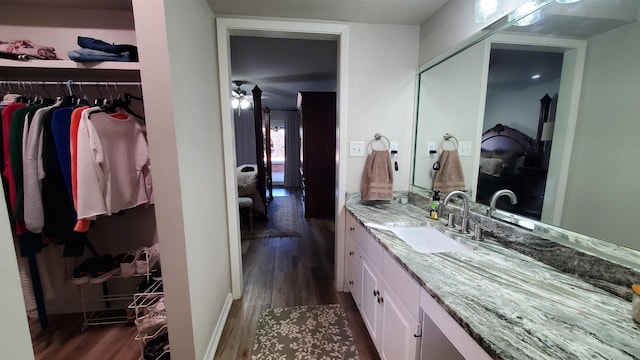 bathroom featuring hardwood / wood-style flooring and vanity