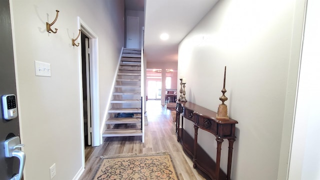 staircase with wood-type flooring