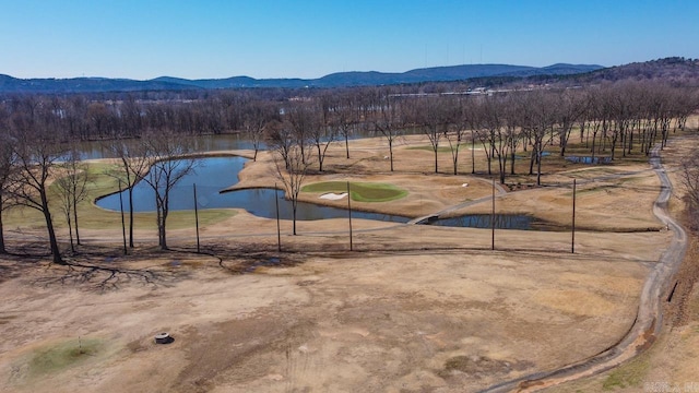 birds eye view of property with a water and mountain view