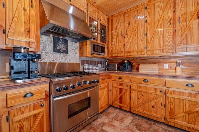 kitchen featuring appliances with stainless steel finishes, range hood, and decorative backsplash