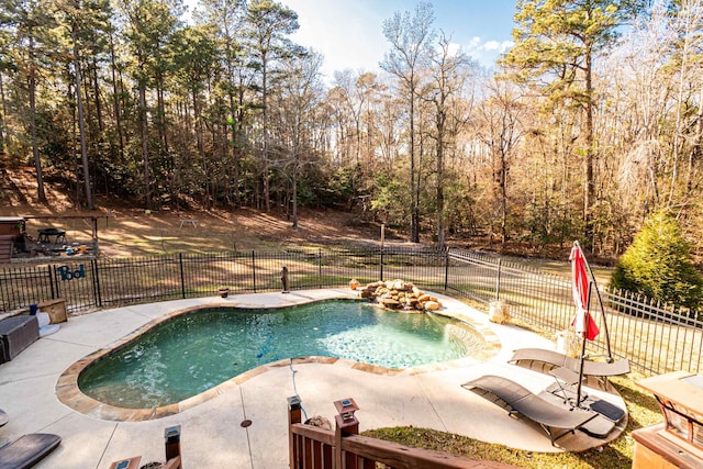 view of swimming pool featuring a patio