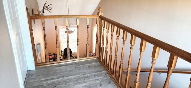 stairs with hardwood / wood-style floors