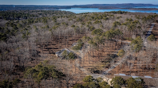 aerial view featuring a water and mountain view