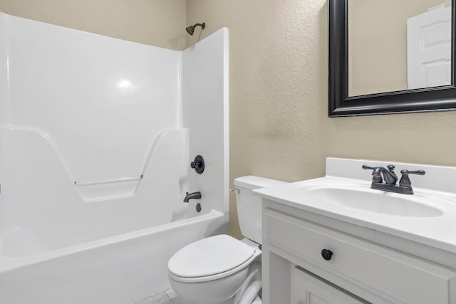 full bathroom with shower / bath combination, vanity, and toilet