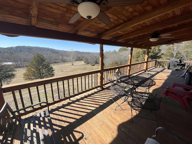 deck with ceiling fan and grilling area