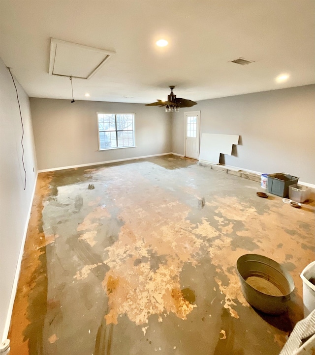 interior space featuring ceiling fan