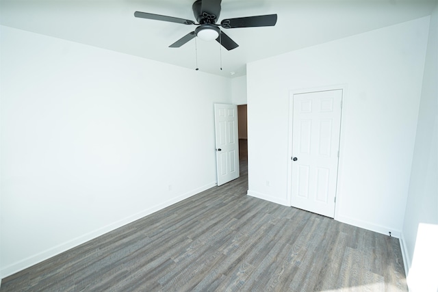 unfurnished bedroom featuring light hardwood / wood-style floors and ceiling fan