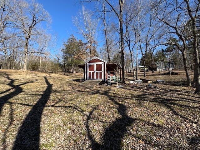 view of yard with a storage shed