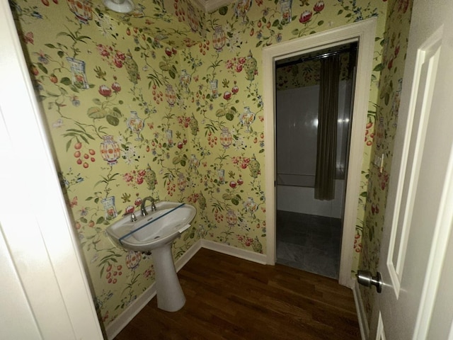 bathroom featuring wood-type flooring