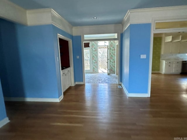 interior space with dark wood-type flooring