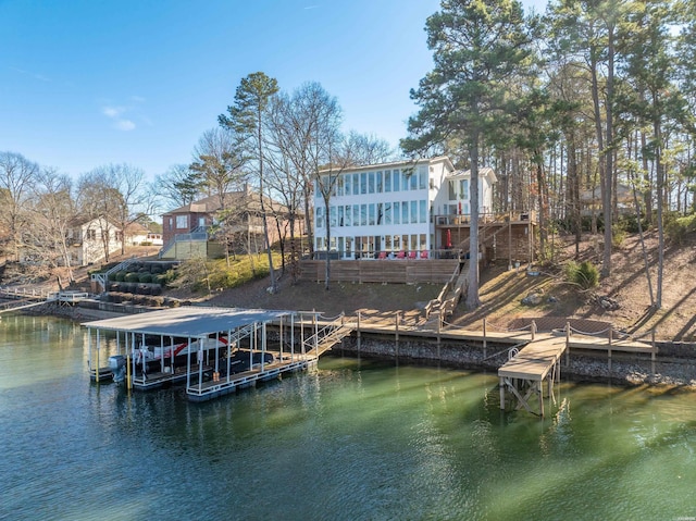 view of dock with a water view