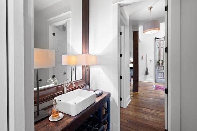 bathroom featuring sink and hardwood / wood-style floors