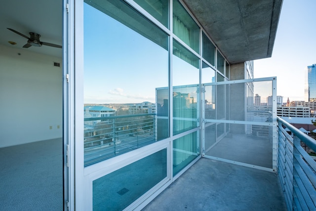 balcony with ceiling fan