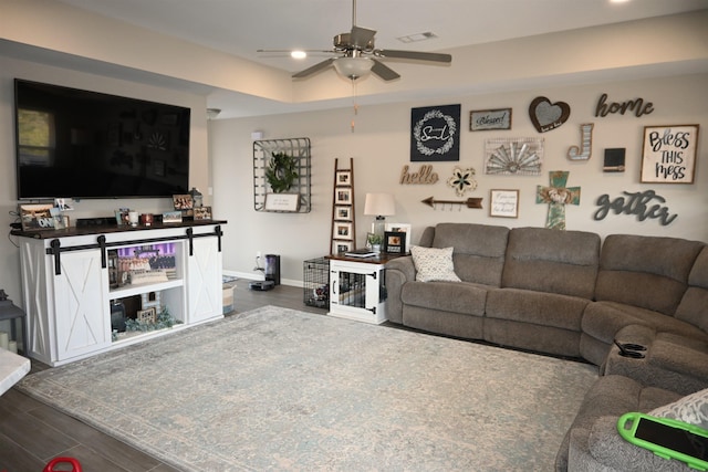 living room with ceiling fan