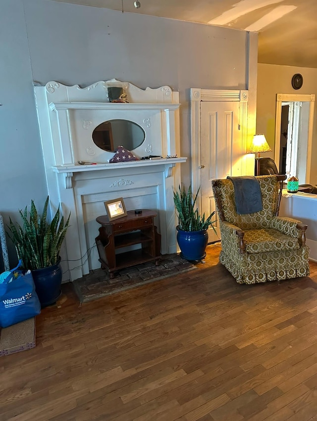 sitting room with hardwood / wood-style flooring