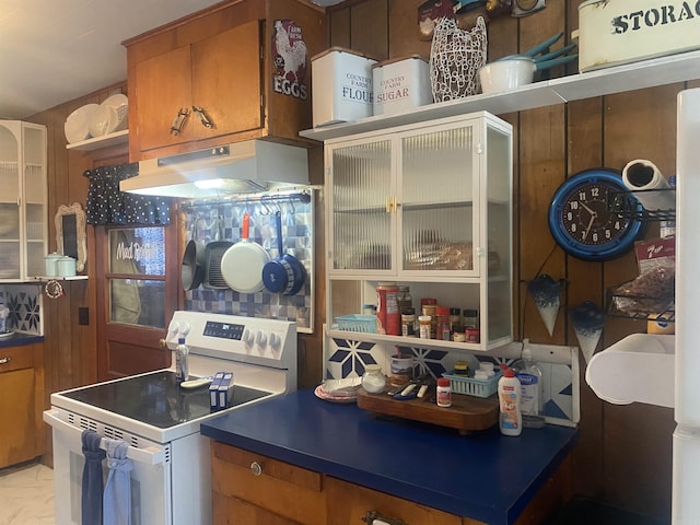 kitchen with white range with electric stovetop