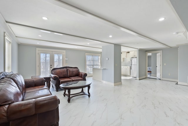 living room featuring french doors