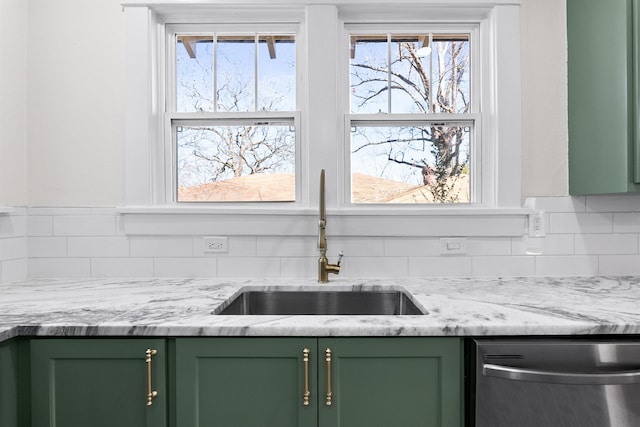 kitchen with sink, dishwasher, and green cabinets