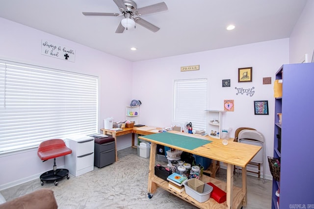 home office with ceiling fan