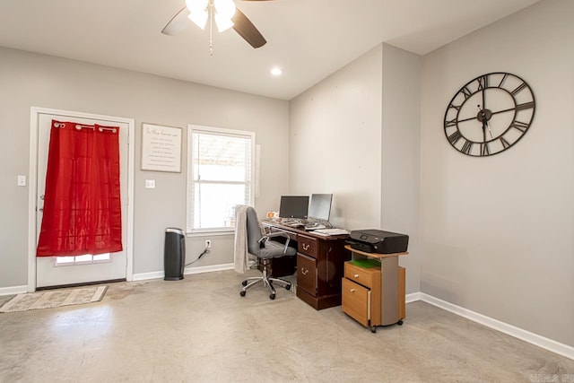 office space with ceiling fan