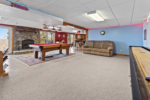 game room with pool table, plenty of natural light, and carpet