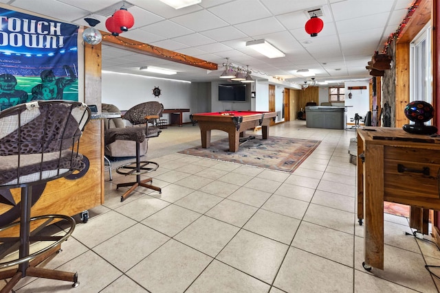 recreation room with billiards and tile patterned floors