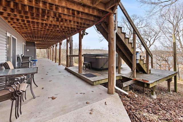 view of patio featuring a hot tub