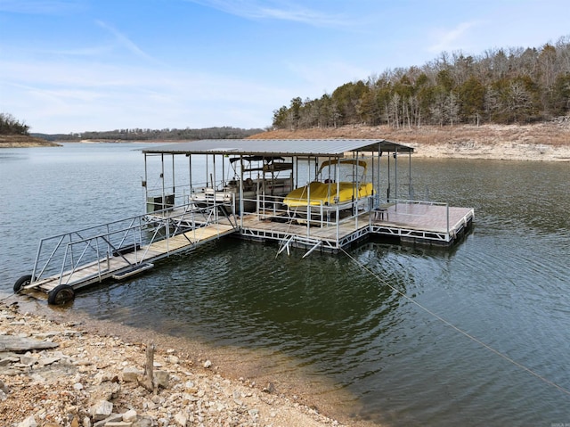 view of dock featuring a water view